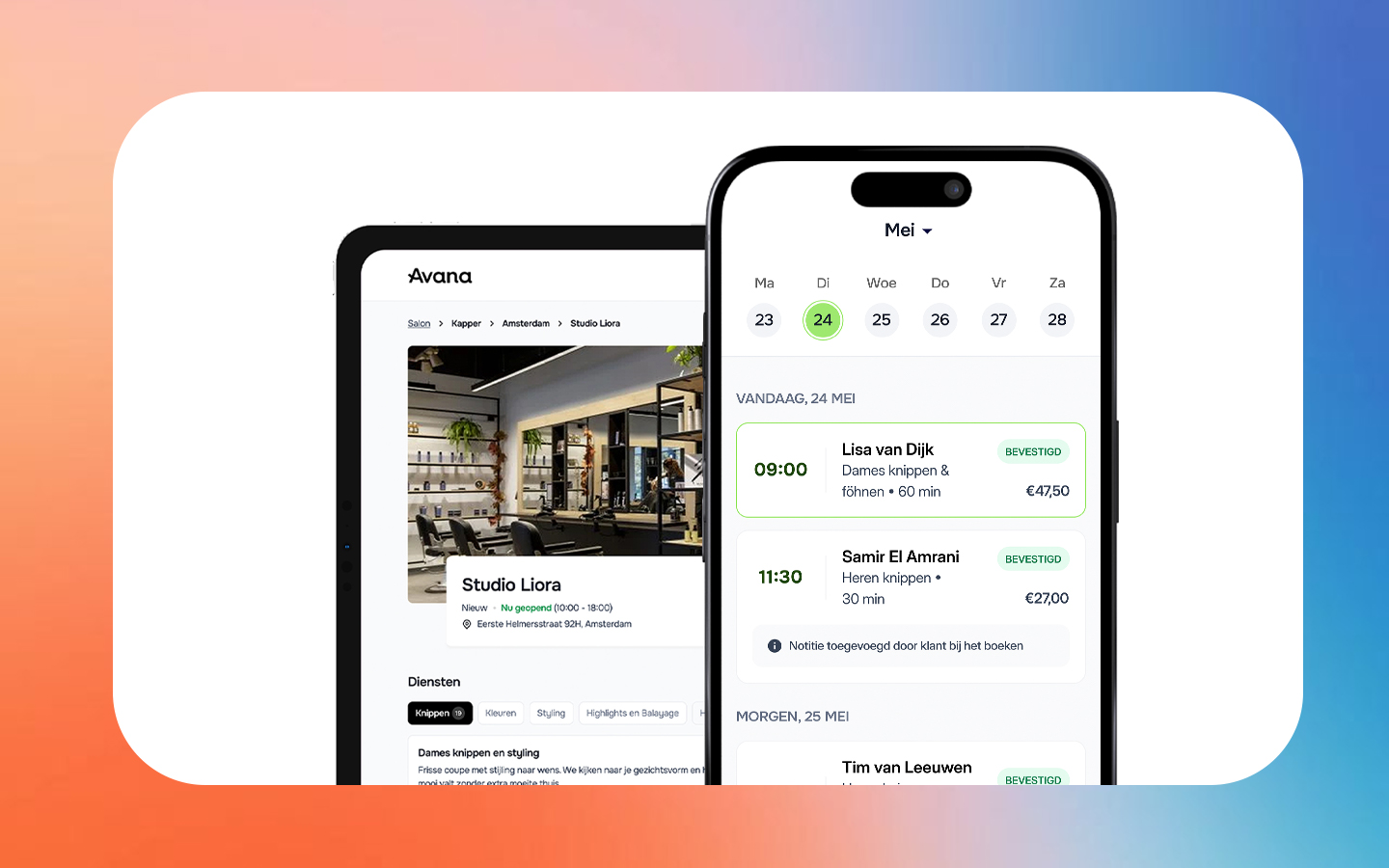 Avana online boekingssysteem — klanten boeken zelf via persoonlijke boekingspagina
